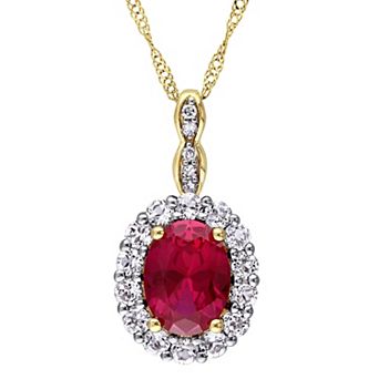 Stella Grace 14k Gold Lab-Created Ruby, White Topaz & Diamond Accent Vintage Pendant with chain