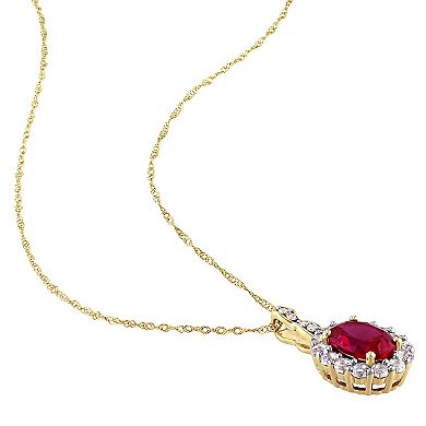 Stella Grace 14k Gold Lab-Created Ruby, White Topaz & Diamond Accent Vintage Pendant with chain