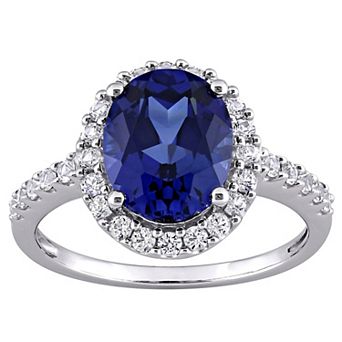 Stella Grace 10k White Gold Lab-Created Blue & White Sapphire Halo Ring