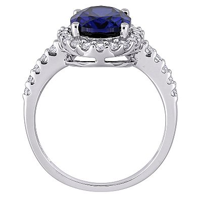 Stella Grace 10k White Gold Lab-Created Blue & White Sapphire Halo Ring