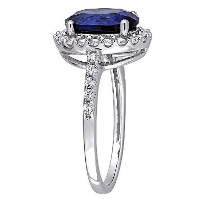 Stella Grace 10k White Gold Lab-Created Blue & White Sapphire Halo Ring