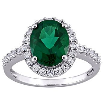 Stella Grace 10k White Gold Lab-Created Emerald & Lab-Created White Sapphire Halo Engagement Ring