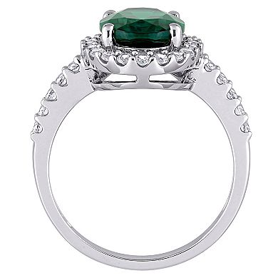 Stella Grace 10k White Gold Lab-Created Emerald & Lab-Created White Sapphire Halo Engagement Ring
