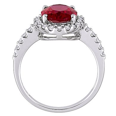 Stella Grace 10k White Gold Lab-Created Ruby & Lab-Created White Sapphire Halo Engagement Ring