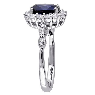 Stella Grace 14k White Gold Lab-Created Blue Sapphire, White Topaz & Diamond Accent Vintage Ring