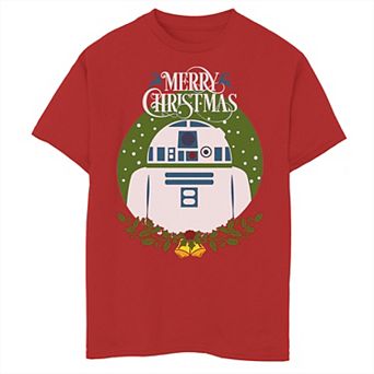Boys 8-20 Star Wars R2-D2 Merry Christmas Wreath Bells Graphic Tee