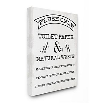 Stupell Home Decor Flush Only Toilet Paper Rustic Bathroom Sign Canvas Wall Art
