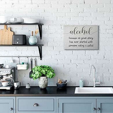 Stupell Home Decor Alcohol Because No Great Story Has Salad Canvas Wall Art