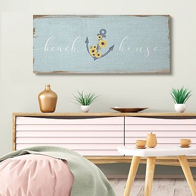 Stupell Home Decor Beach House Sign with Floral Wrapped Anchor Wall Art