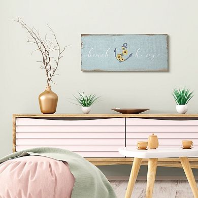 Stupell Home Decor Beach House Sign with Floral Wrapped Anchor Wall Art