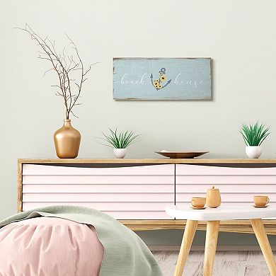 Stupell Home Decor Beach House Sign with Floral Wrapped Anchor Wall Art
