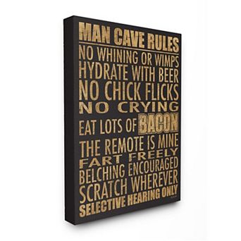 Boys Stupell Home Decor Man Cave Rules with Rustic Distressed Text Canvas Wall Art