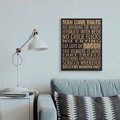 Boys Stupell Home Decor Man Cave Rules with Rustic Distressed Text Canvas Wall Art