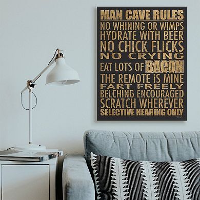 Boys Stupell Home Decor Man Cave Rules with Rustic Distressed Text Canvas Wall Art