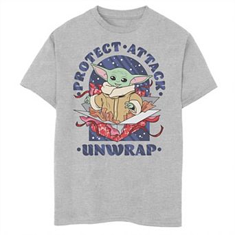 Boys 8-20 Star Wars The Mandalorian Christmas Protect Attack Unwrap Graphic Tee