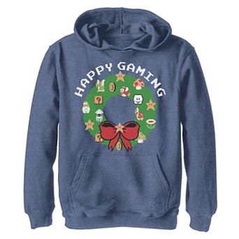 Boys 8-20 Nintendo Super Mario Happy Gaming Holiday Wreath Graphic Fleece Hoodie