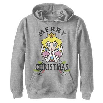 Boys 8-20 Nintendo Super Mario Princess Peach Merry Christmas Text Poster Graphic Fleece Hoodie