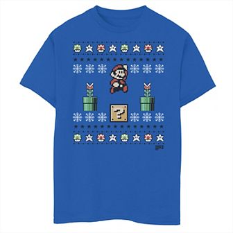 Boys 8-20 Super Mario Christmas 8-Bit Ugly Christmas Sweater Style Graphic Tee