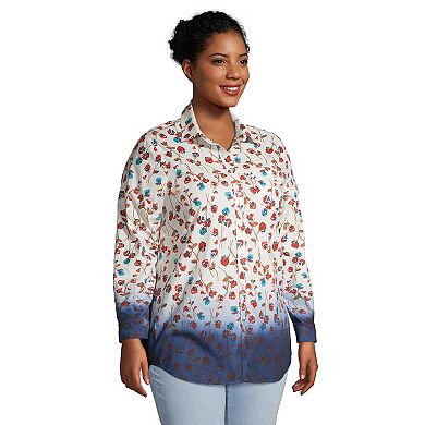 Plus Size Lands' End Roll-Tab Poplin Boyfriend Tunic Shirt