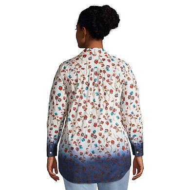 Plus Size Lands' End Roll-Tab Poplin Boyfriend Tunic Shirt