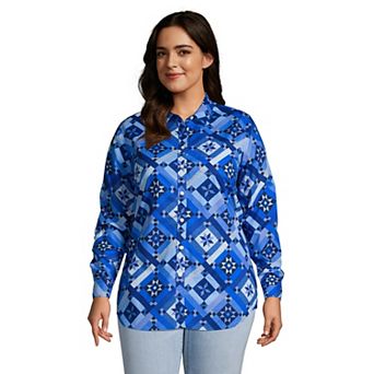 Plus Size Lands' End Roll-Tab Poplin Boyfriend Tunic Shirt