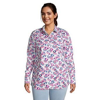 Plus Size Lands' End Roll-Tab Poplin Boyfriend Tunic Shirt