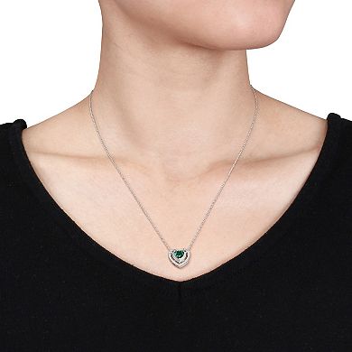Stella Grace 10k White Gold 1/5 Carat T.W Diamond & Lab-Created Emerald Heart Shaped Pendant Necklace