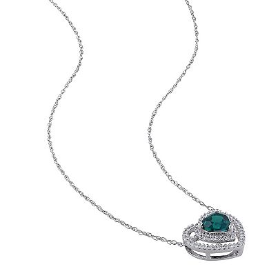 Stella Grace 10k White Gold 1/5 Carat T.W Diamond & Lab-Created Emerald Heart Shaped Pendant Necklace