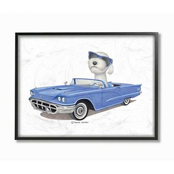 Stupell Home Decor Dog with Sunglasses in Blue Convertible Family Pet Framed Wall Art