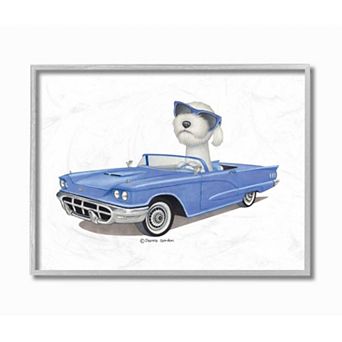 Stupell Home Decor Dog with Sunglasses in Blue Convertible Family Pet Framed Wall Art