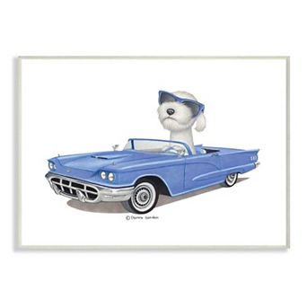 Stupell Home Decor Dog with Sunglasses in Blue Convertible Family Pet Wood Wall Art