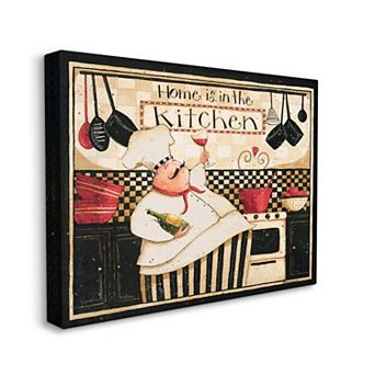 Stupell Home Decor Home is in the Kitchen with Happy Chef Illustration Canvas Wall Art