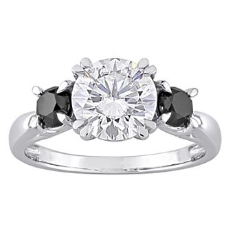 Stella Grace 10k White Gold 3/4 Carat T.W Black Diamond & Lab-Created Moissanite 3-Stone Engagement Ring