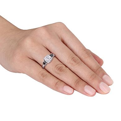 Stella Grace 10k White Gold 3/4 Carat T.W Black Diamond & Lab-Created Moissanite 3-Stone Engagement Ring