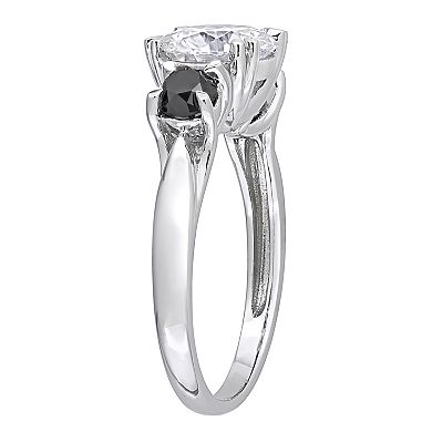 Stella Grace 10k White Gold 3/4 Carat T.W Black Diamond & Lab-Created Moissanite 3-Stone Engagement Ring