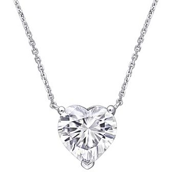 Stella Grace 14k White Gold Lab-Created Moissanite Heart Solitaire Pendant Necklace