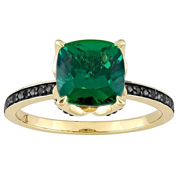 Stella Grace 10k Gold Black Diamond Accent Lab Created Emerald Cocktail Ring