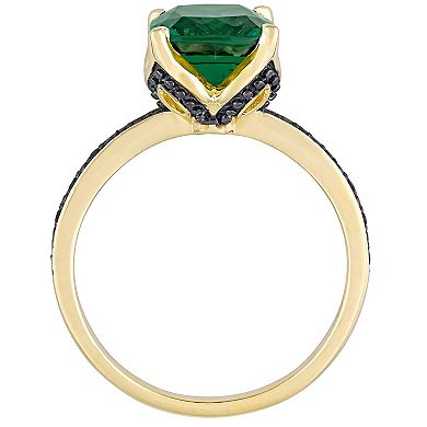 Stella Grace 10k Gold Black Diamond Accent & Lab-Created Emerald Cocktail Ring