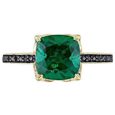 Stella Grace 10k Gold Black Diamond Accent & Lab-Created Emerald Cocktail Ring