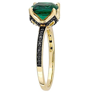 Stella Grace 10k Gold Black Diamond Accent & Lab-Created Emerald Cocktail Ring