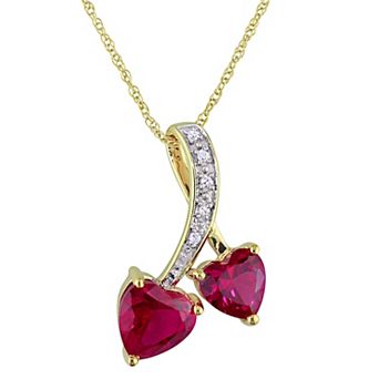 Stella Grace 10k Gold Lab-Created Ruby & Diamond Accent Double Heart Pendant Necklace
