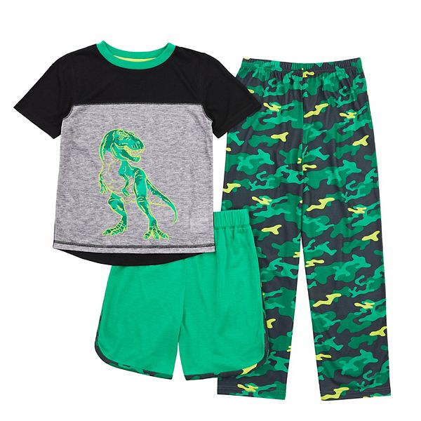 Boys 4-16 Cuddl Duds® Dinosaur Top, Shorts & Pants Pajama Set