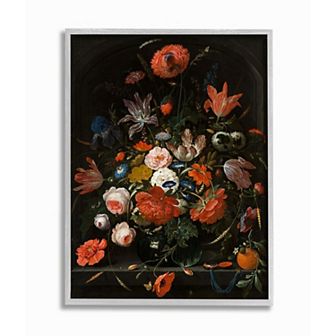 Stupell Home Decor Coral Florals over Dark Bouquet and Gothic Arch Wall Art