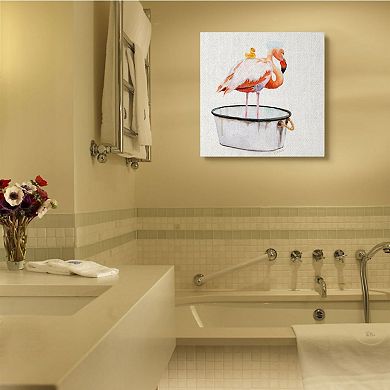 Stupell Home Decor Flamingo Bath Time Charming Bubble Detail Canvas Wall Art