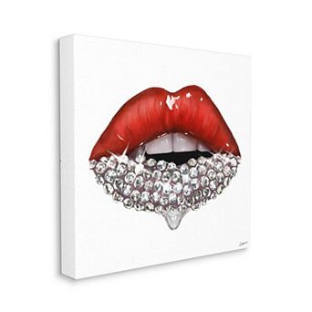 Stupell Home Decor Red Glam Lips with Glistening Cosmetic Stones Canvas Wall Art