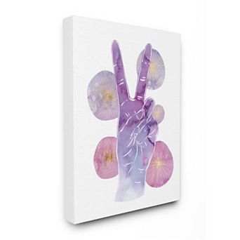 Stupell Home Decor Purple Watercolor Peace Hand Sign with Abstract Shapes Canvas Wall Art