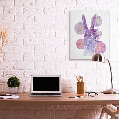 Stupell Home Decor Purple Watercolor Peace Hand Sign with Abstract Shapes Wall Art