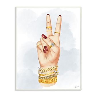 Stupell Home Decor Fashion Forward Peace Hand Sign with Golden Accessories Wall Art