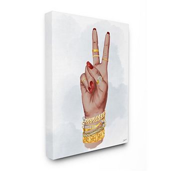 Stupell Home Decor Peace Hand Pose with Chic Fashion Accessories Canvas Wall Art