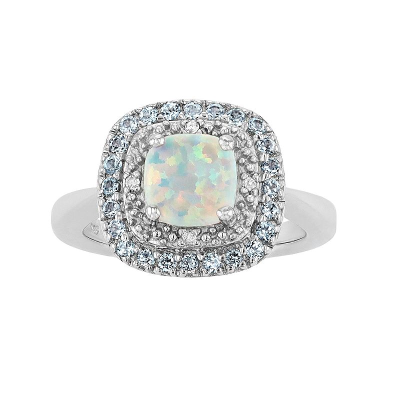 Sterling Silver Lab-Created White Opal, Blue Topaz & Diamond Accent Square 